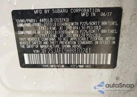 2017 Subaru Forester 2.5I Premium from USA, damaged, VIN JF2SJAEC9HH810241